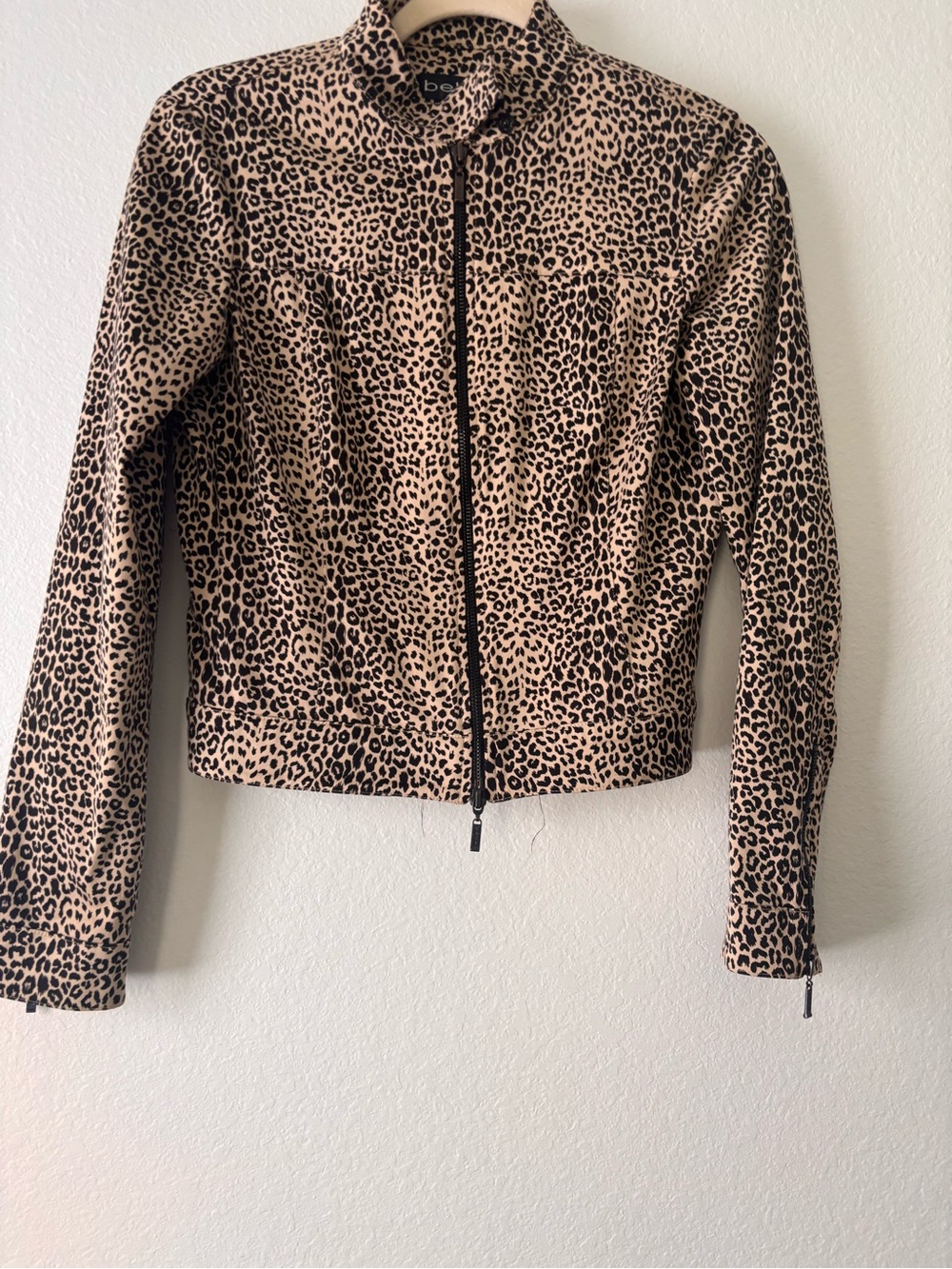 bebe Leopard Print Zip-Front Jacket in Beige and Black